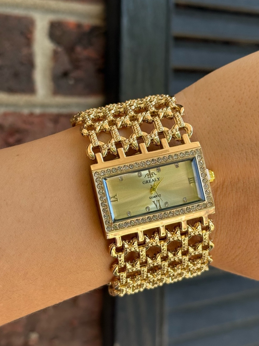 Gold Crystal-Trim Bracelet Watch for Women - Picture 8 of 9